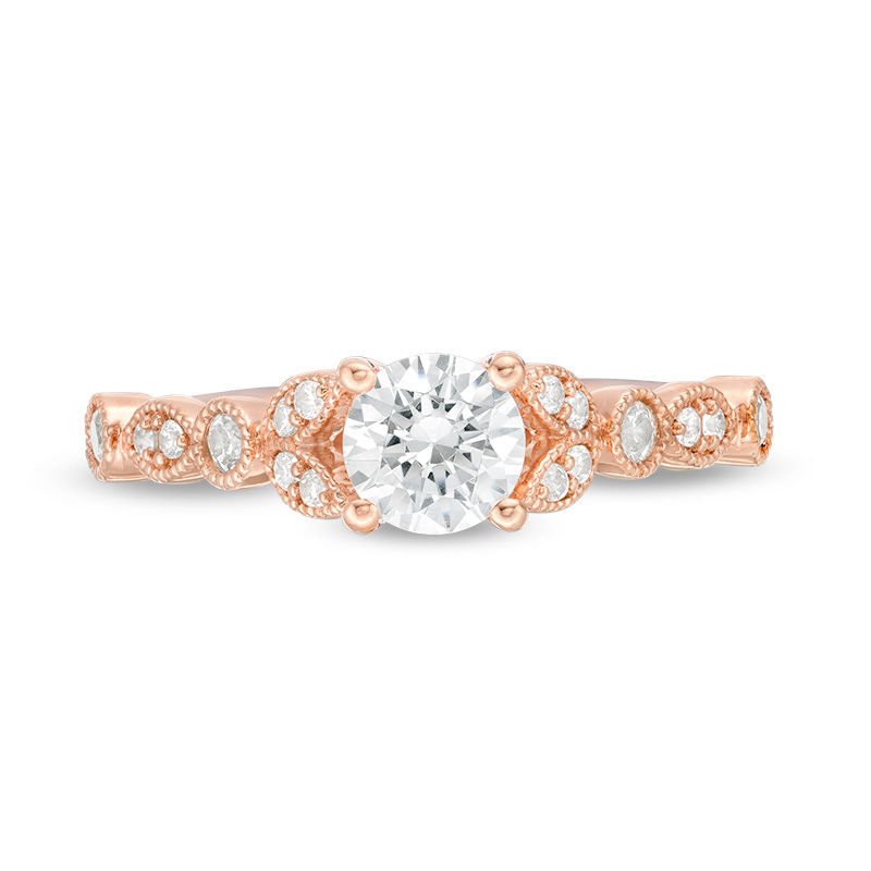 Main Image 4 of 1 CT. T.W. Diamond Leaf-Sides Art Deco Engagement Ring in 14K Rose Gold