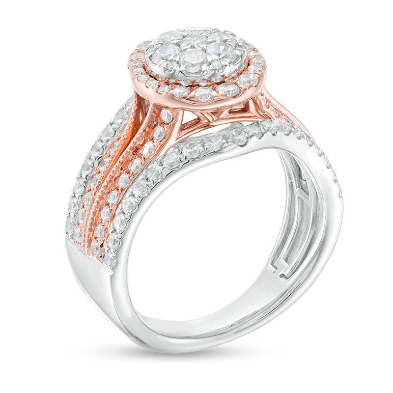 Main Image 3 of 1-1/2 CT. T.W. Composite Diamond Frame Multi-Row Vintage-Style Engagement Ring in 14K Two-Tone Gold