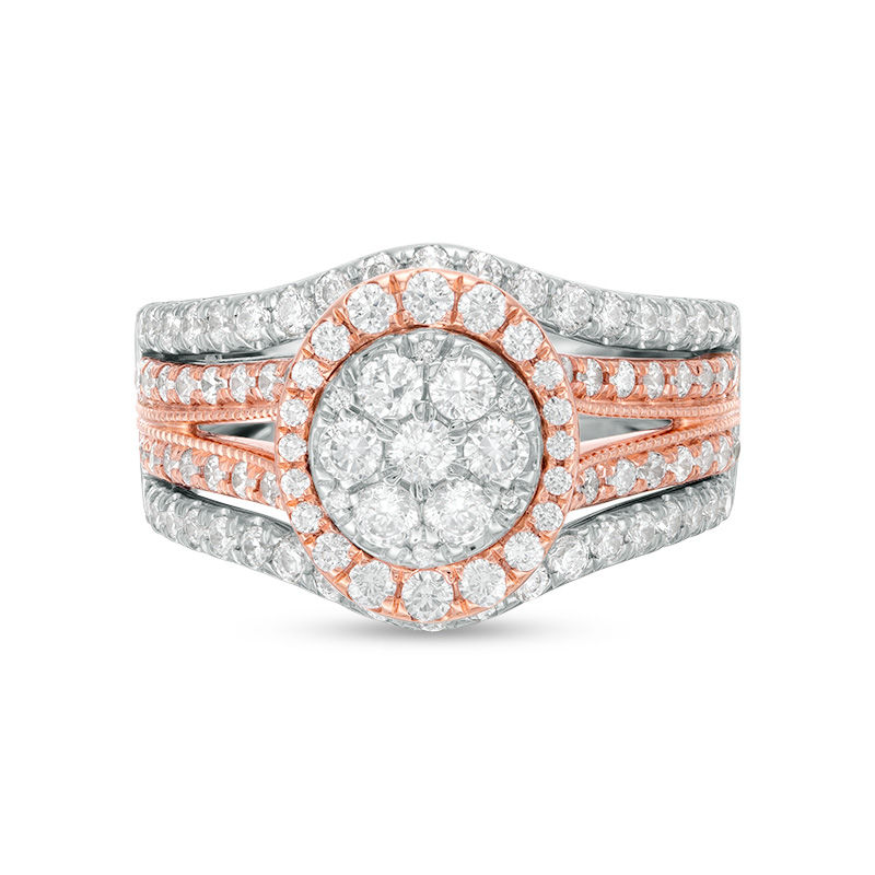 Main Image 4 of 1-1/2 CT. T.W. Composite Diamond Frame Multi-Row Vintage-Style Engagement Ring in 14K Two-Tone Gold