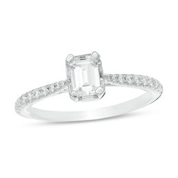 エメラルド 71g 3/4 CT. T.W. Emerald-Cut Diamond Frame Engagement Ring in