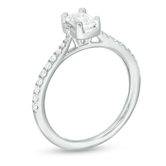 3/4 CT. T.w. Emerald-Cut Diamond Frame Engagement Ring in 14K White Gold