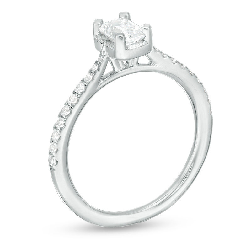 Main Image 3 of 3/4 CT. T.W. Emerald-Cut Diamond Frame Engagement Ring in 14K White Gold