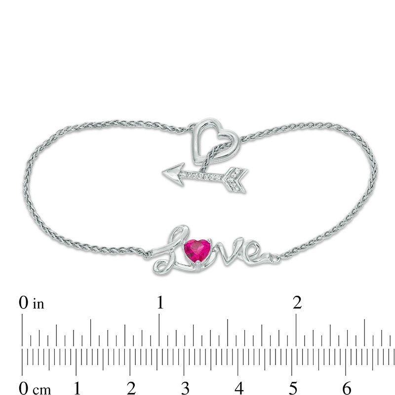 5.0mm Heart-Shaped Lab-Created Ruby and White Sapphire "Love" and Arrow Toggle Bracelet in Sterling Silver - 7.25"