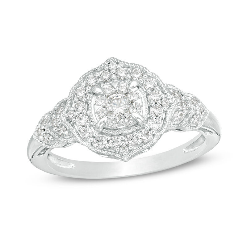 3 8 Ct T W Diamond Art Deco Frame Vintage Style Engagement Ring In 10k White Gold Zales 3 8 Ct T W Diamond Art Deco Frame Vintage Style Engagement Ring In 10k White Gold Zales