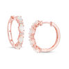 Thumbnail Image 1 of Oval Lab-Created Opal and White Sapphire Hoop Earrings in Sterling Silver with 14K Rose Gold Plate