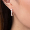Thumbnail Image 2 of Oval Lab-Created Opal and White Sapphire Hoop Earrings in Sterling Silver with 14K Rose Gold Plate