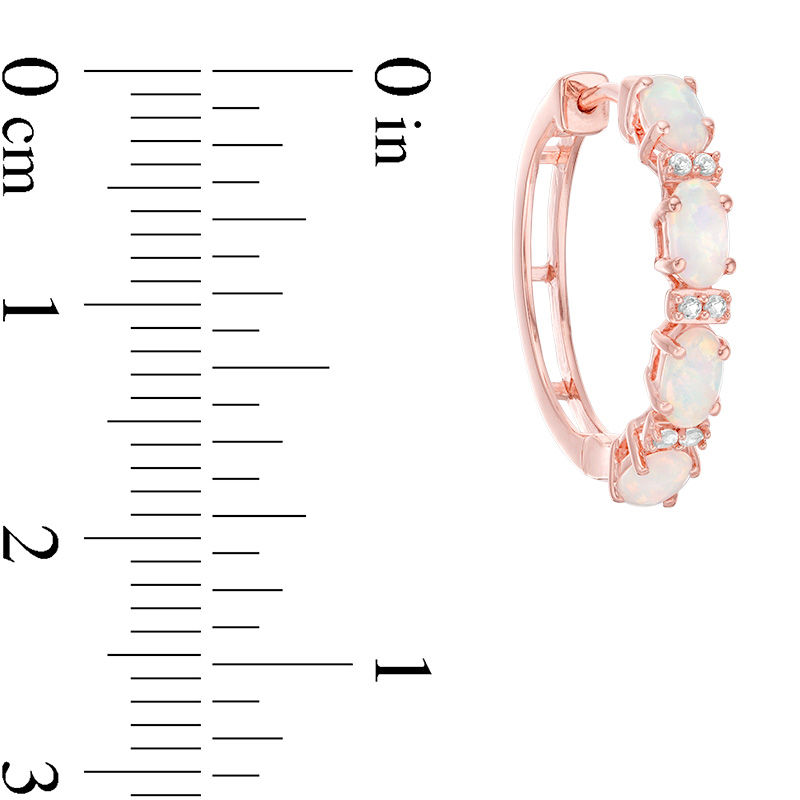 Main Image 3 of Oval Lab-Created Opal and White Sapphire Hoop Earrings in Sterling Silver with 14K Rose Gold Plate