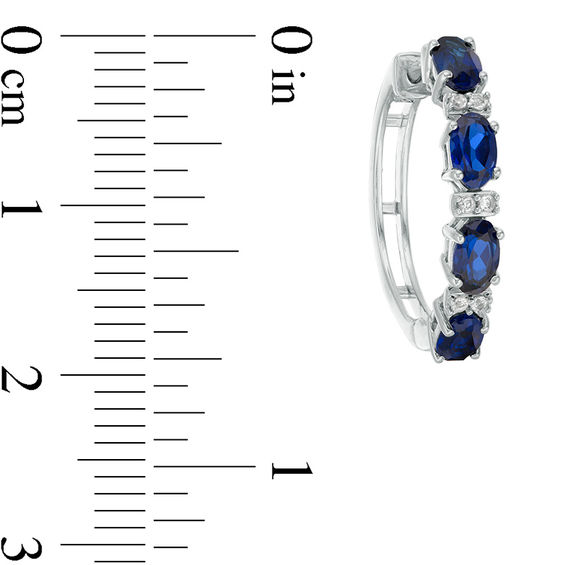 Oval Lab-Created Blue and White Sapphire Hoop Earrings in Sterling Silver