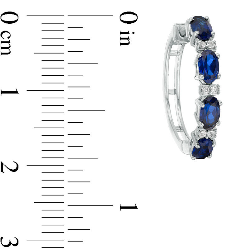 Oval Lab-Created Blue and White Sapphire Hoop Earrings in Sterling Silver