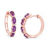 Thumbnail Image 1 of Oval Amethyst and Lab-Created White Sapphire Hoop Earrings in Sterling Silver with 14K Rose Gold Plate