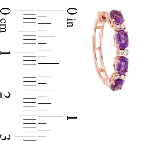 Oval Amethyst and Lab-Created White Sapphire Hoop Earrings in Sterling Silver with 14K Rose Gold Plate