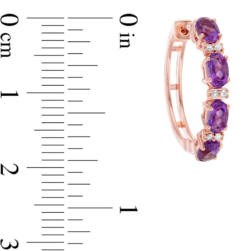 Main Image 3 of Oval Amethyst and Lab-Created White Sapphire Hoop Earrings in Sterling Silver with 14K Rose Gold Plate