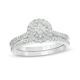 1/2 CT. T.W. Diamond Double Frame Bridal Set in 14K White Gold