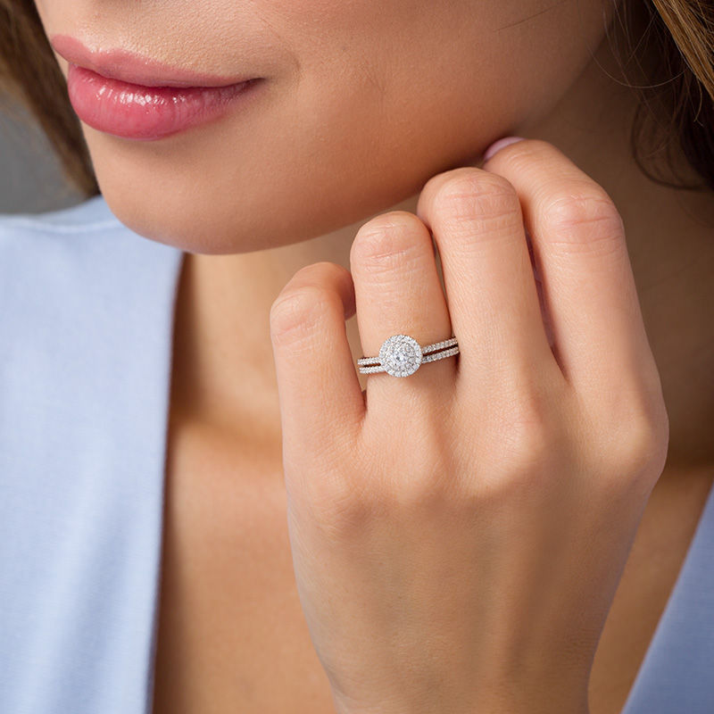 Main Image 2 of 1/2 CT. T.W. Diamond Double Frame Bridal Set in 14K White Gold