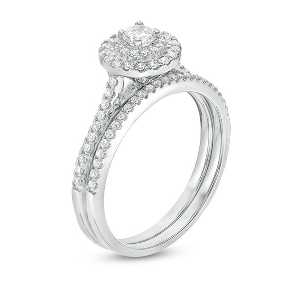 1/2 CT. T.w. Diamond Double Frame Bridal Set in 14K White Gold