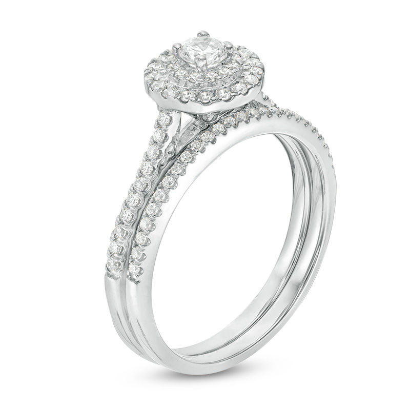 Main Image 3 of 1/2 CT. T.W. Diamond Double Frame Bridal Set in 14K White Gold