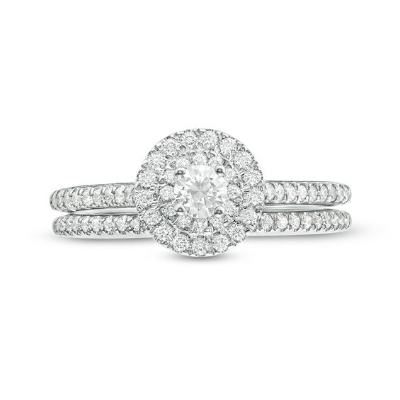 1/2 CT. T.w. Diamond Double Frame Bridal Set in 14K White Gold
