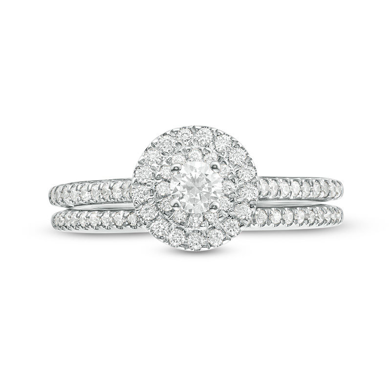 Main Image 4 of 1/2 CT. T.W. Diamond Double Frame Bridal Set in 14K White Gold
