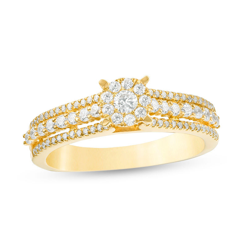 1/2 CT. T.W. Diamond Frame Multi-Row Engagement Ring in 10K Gold ...