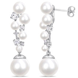 Pearl Earrings Zales 3 0 10 5mm Cultured Freshwater Pearl And White Topaz Cer Drop Earrings In Sterling Silver