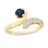 Thumbnail Image 0 of 5.0mm Lab-Created Blue Sapphire and 1/10 CT. T.W. Diamond Bypass Ring in Sterling Silver with 14K Gold Plate