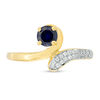 Thumbnail Image 4 of 5.0mm Lab-Created Blue Sapphire and 1/10 CT. T.W. Diamond Bypass Ring in Sterling Silver with 14K Gold Plate