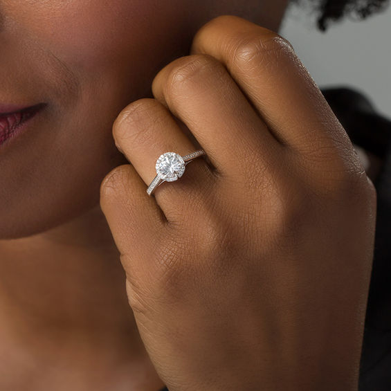 6.0mm Lab-Created White Sapphire and 1/10 CT. T.w. Diamond Frame Engagement Ring in 10K White Gold