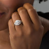 Thumbnail Image 2 of Lab-Created White Sapphire and 1/6 CT. T.W. Diamond Three Stone Bypass Vintage-Style Bridal Set in Sterling Silver
