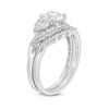 Thumbnail Image 3 of Lab-Created White Sapphire and 1/6 CT. T.W. Diamond Three Stone Bypass Vintage-Style Bridal Set in Sterling Silver