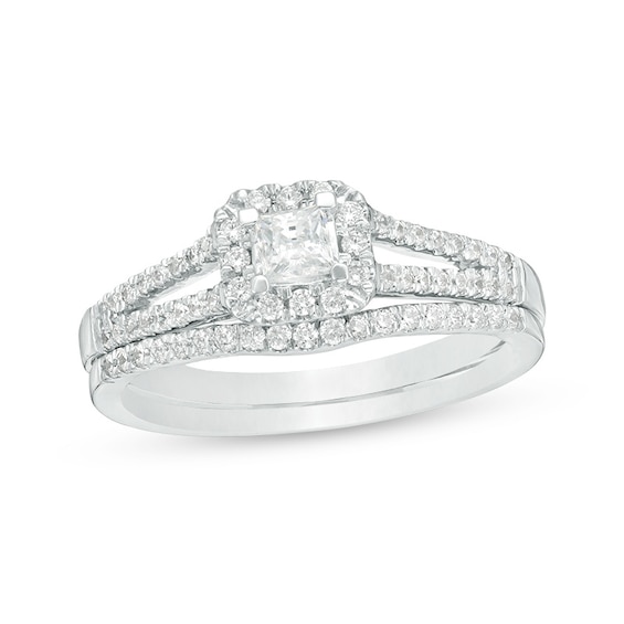 1/3 CT. T.w. Princess-Cut Diamond Frame Split Shank Bridal Set in 10K White Gold
