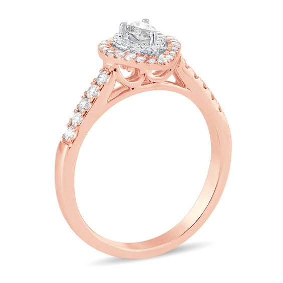 1/2 CT. T.w. Pear-Shaped Diamond Double Frame Engagement Ring in 14K Rose Gold