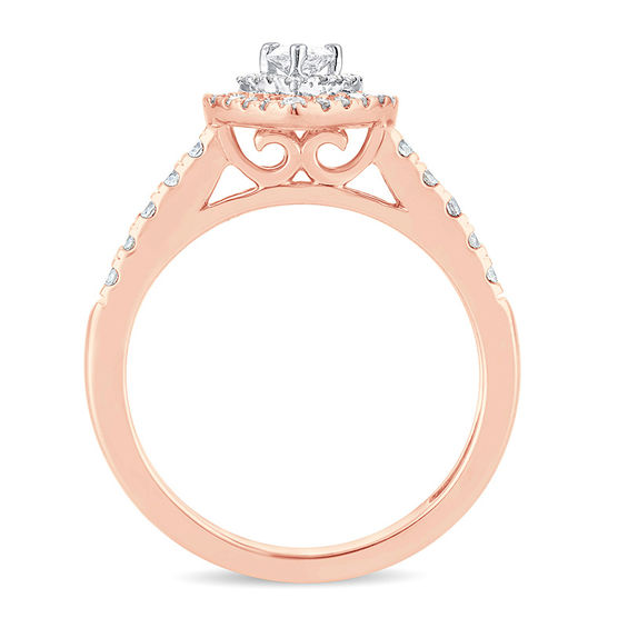 1/2 CT. T.w. Pear-Shaped Diamond Double Frame Engagement Ring in 14K Rose Gold