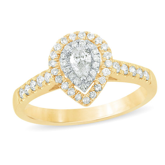 1/2 CT. T.w. Pear-Shaped Diamond Double Frame Engagement Ring in 14K Gold