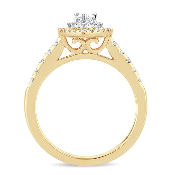 1/2 CT. T.w. Pear-Shaped Diamond Double Frame Engagement Ring in 14K Gold