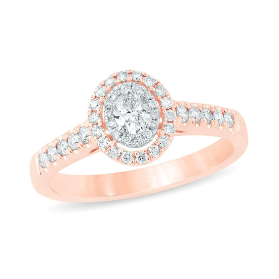 1/2 CT. T.w. Oval Diamond Double Frame Engagement Ring in 14K Rose Gold