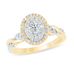 1/2 CT. T.W. Oval Diamond Double Frame Twist Engagement Ring in 14K Gold