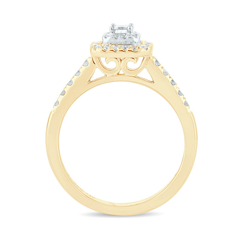 Main Image 3 of 1/2 CT. T.W. Emerald-Cut Diamond Double Frame Engagement Ring in 14K Gold