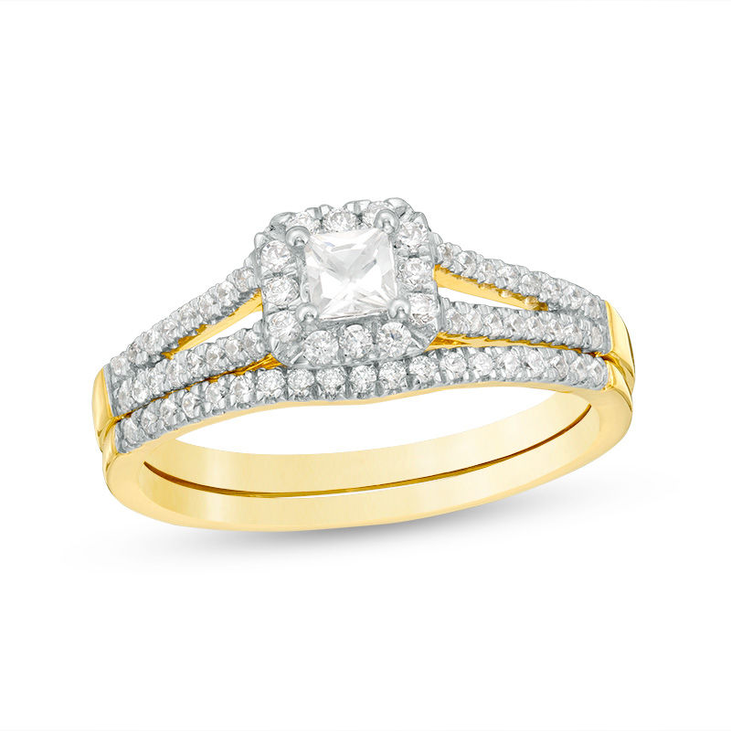 Main Image 1 of 1/3 CT. T.W. Princess-Cut Diamond Frame Split Shank Bridal Set in 10K Gold