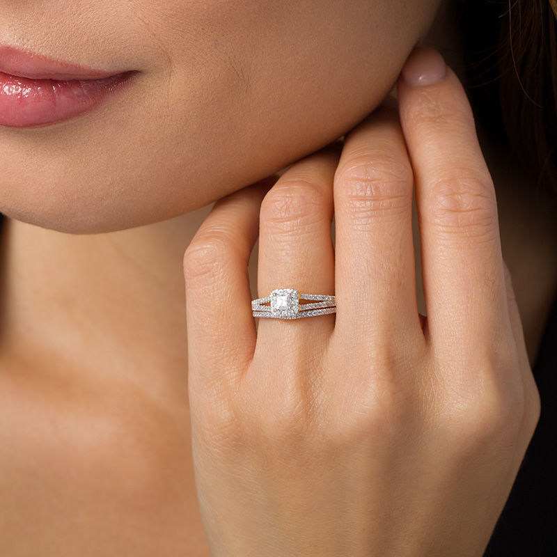 Main Image 2 of 1/3 CT. T.W. Princess-Cut Diamond Frame Split Shank Bridal Set in 10K Gold