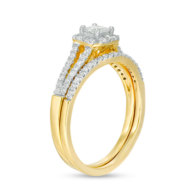 Main Image 3 of 1/3 CT. T.W. Princess-Cut Diamond Frame Split Shank Bridal Set in 10K Gold