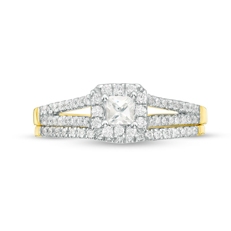 Main Image 4 of 1/3 CT. T.W. Princess-Cut Diamond Frame Split Shank Bridal Set in 10K Gold