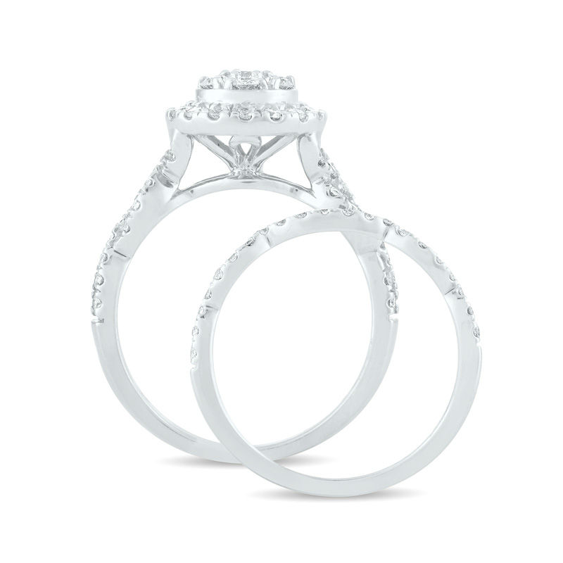 1 CT. T.W. Composite Diamond Frame Twist Bridal Set in 14K White Gold