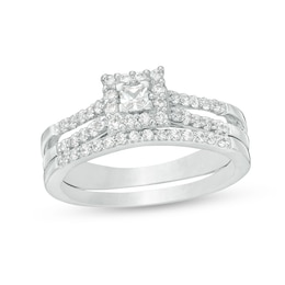 1/2 CT. T.W. Princess-Cut Diamond Frame Bridal Set in 10K White Gold