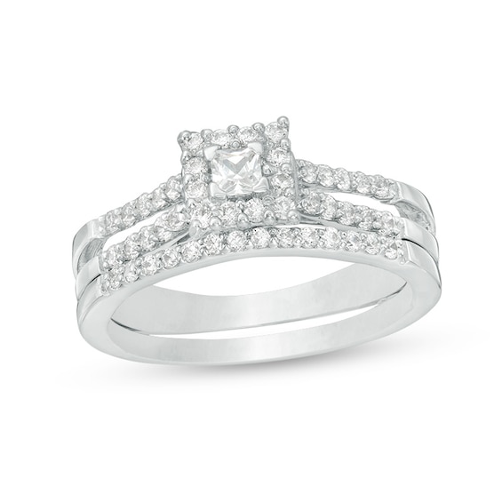 1/2 CT. T.w. Princess-Cut Diamond Frame Bridal Set in 10K White Gold