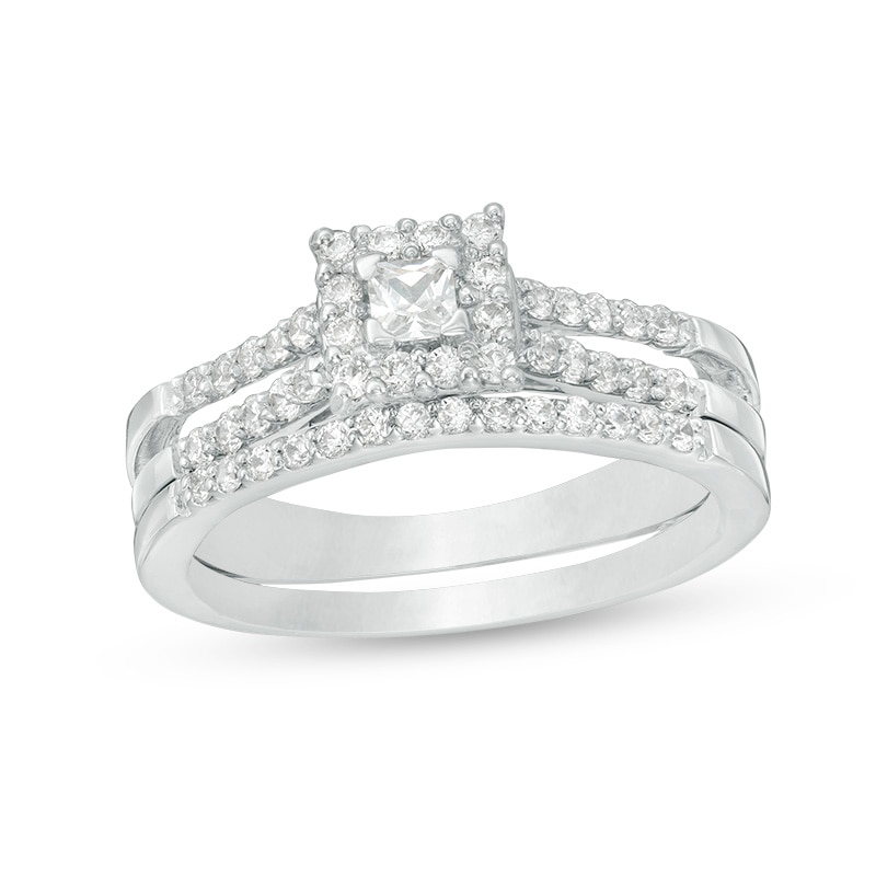 Main Image 1 of 1/2 CT. T.W. Princess-Cut Diamond Frame Bridal Set in 10K White Gold