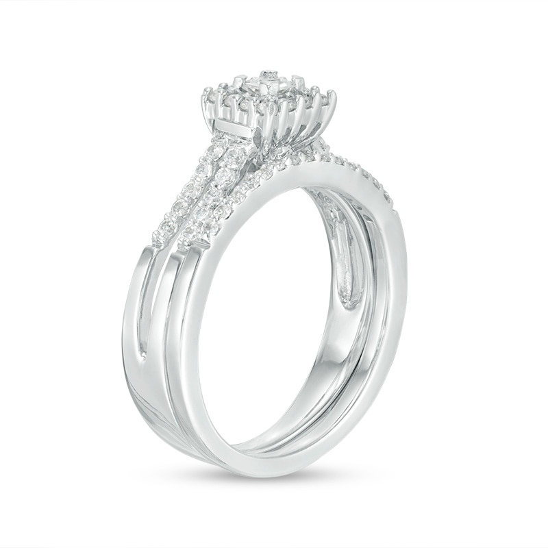 Main Image 3 of 1/2 CT. T.W. Princess-Cut Diamond Frame Bridal Set in 10K White Gold