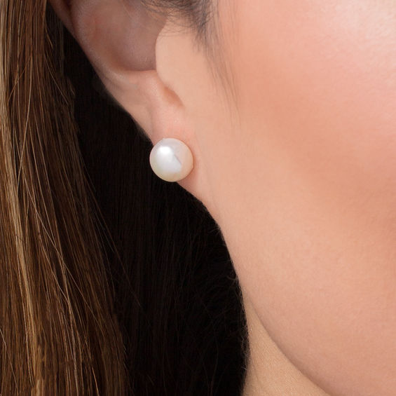 8.0-9.0mm Baroque Freshwater Cultured Pearl Strand Necklace and Stud Earrings Set with Sterling Silver Clasp
