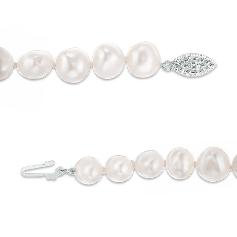 8.0 - 9.0mm Baroque Cultured Freshwater Pearl Strand Necklace and Stud Earrings Set with Sterling Silver Clasp