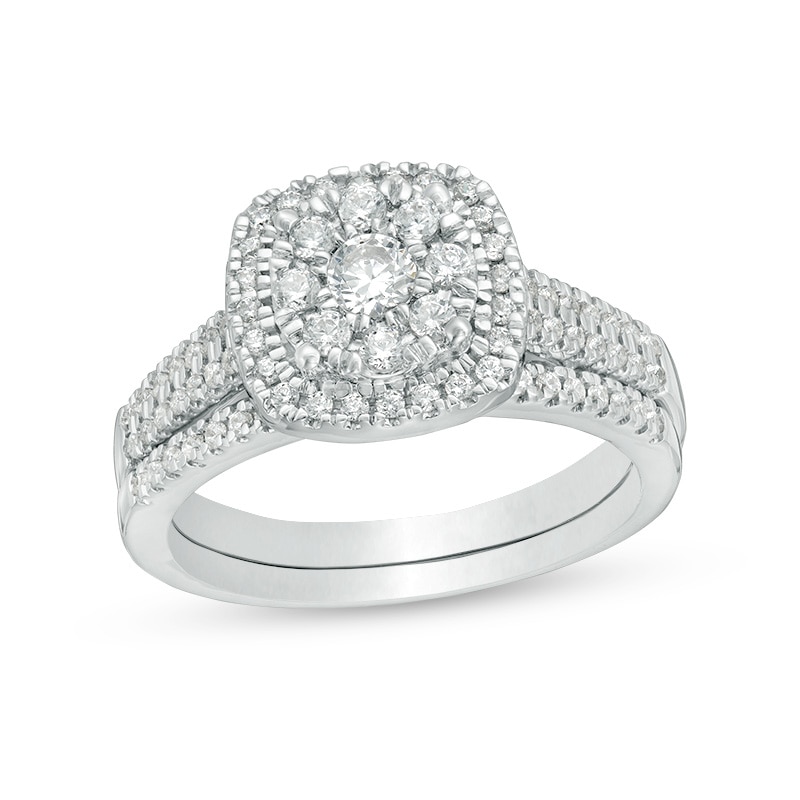 Main Image 1 of 1/2 CT. T.W. Diamond Double Frame Bridal Set in 10K White Gold