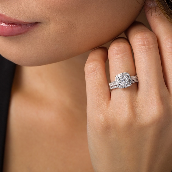 1/2 CT. T.w. Diamond Double Frame Bridal Set in 10K White Gold